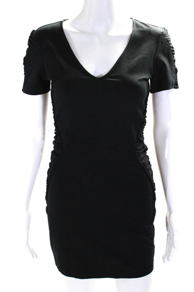 Parker Womens Black Ruched Detail V-neck Short Sleeve Bodycon Dress Size S