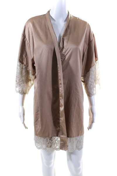 Flora Nikrooz Womens Textured Long Sleeve Open Front Tied Robe Beige Size XS