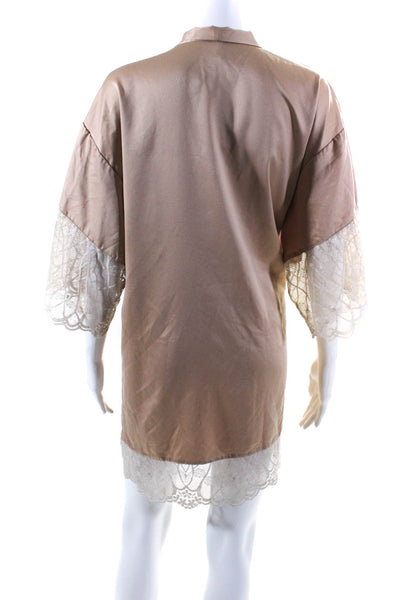 Flora Nikrooz Womens Textured Long Sleeve Open Front Tied Robe Beige Size XS