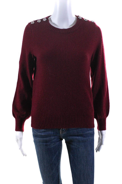 J Crew Womens Long Sleeve Ribbed Textured Jeweled Buttoned Sweater Red Size XS