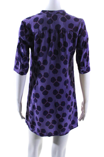 Tucker Womens Silk Graphic Print Button Short Sleeve A-Line Dress Purple Size S