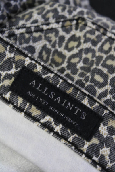Allsaints Women's Animal Print Straight Leg High Rise Jeans Black Size 27