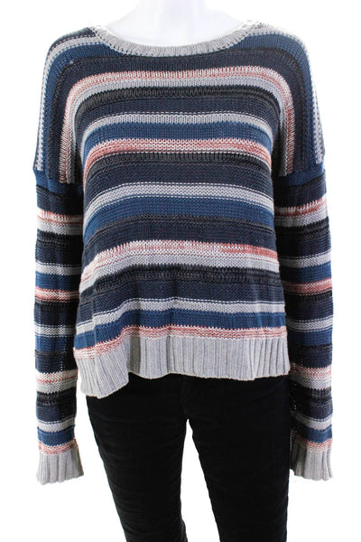 Cotton by Autumn Cashmere Women's Striped Medium Knit Sweater Blue Gray Size S