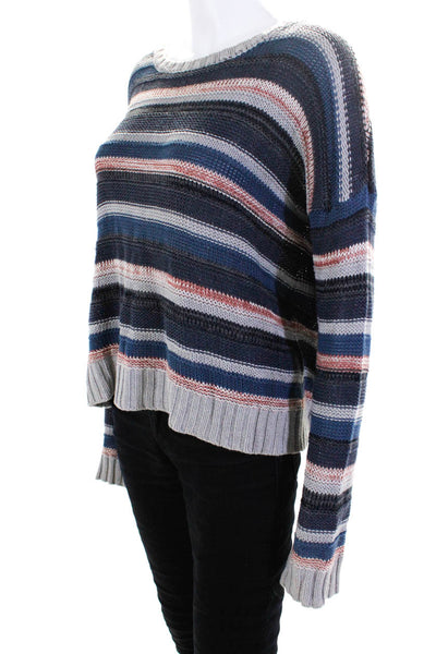 Cotton by Autumn Cashmere Women's Striped Medium Knit Sweater Blue Gray Size S