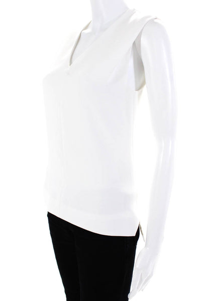 Ted Baker Womens Crepe Sleeveless V-Neck Zip Up Blouse Top White Size 0