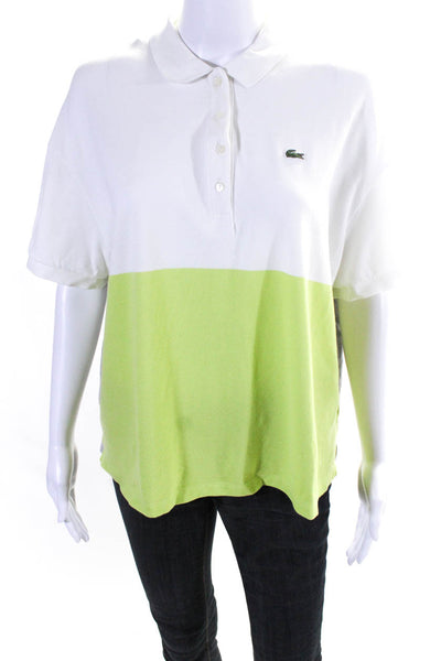 Lacoste Womens Color Block Short Sleeve Boxy Polo Shirt Green White Size Medium