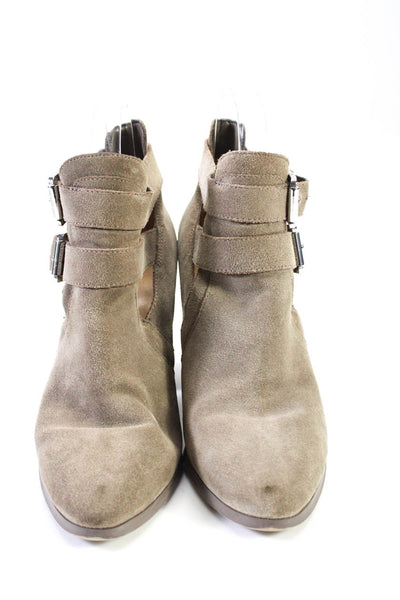 Michael Michael Kors Womens Taupe Suede Strap Ankle Boots Shoes Size 7M