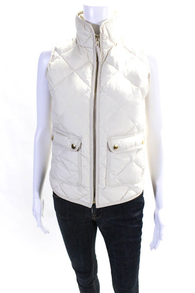 J Crew Womens Quilted Turtleneck Full Zip 2 Pocket Vest Jacket Ivory White P2XS
