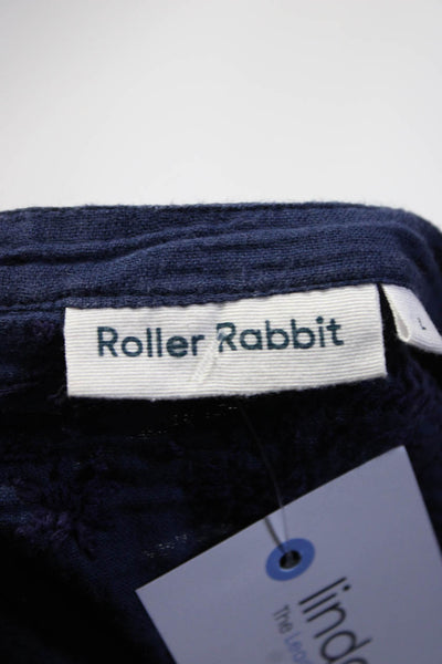 Roller Rabbit Womens Blue Cotton Tassel V-Neck Short Sleeve A-Line Dress Size L
