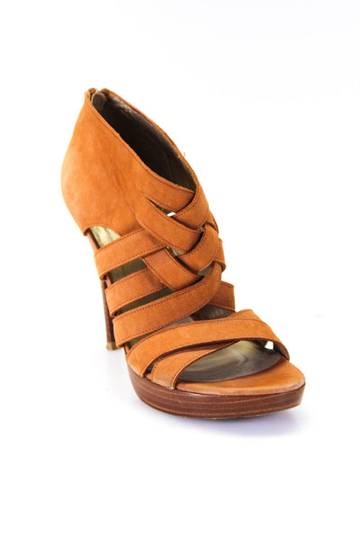 Stuart Weitzman Womens Suede Strappy Open Toe Stiletto Heels Orange Size 7.5