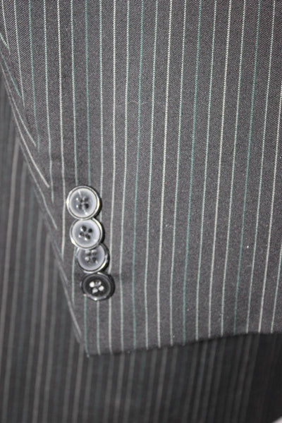 Ermenegildo Zegna Mens Pinstripe Print Two Button Blazer Jacket Black Size 44