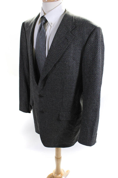 Trussini Mens Wool Woven Three Button Long Sleeve Blazer Jacket Black Size 54L