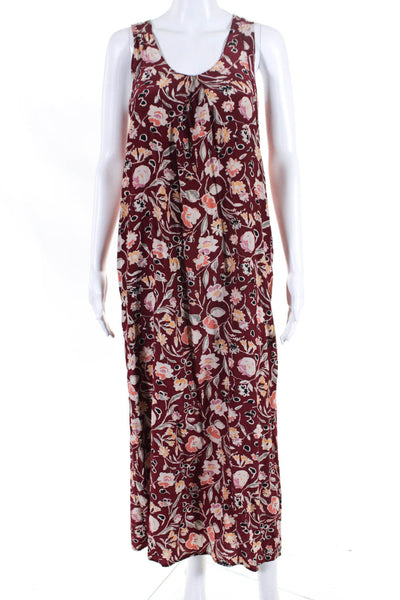No. 6 Store Womens Floral Sleeveless Midi Shift Dress Maroon Ivory Silk Size 1