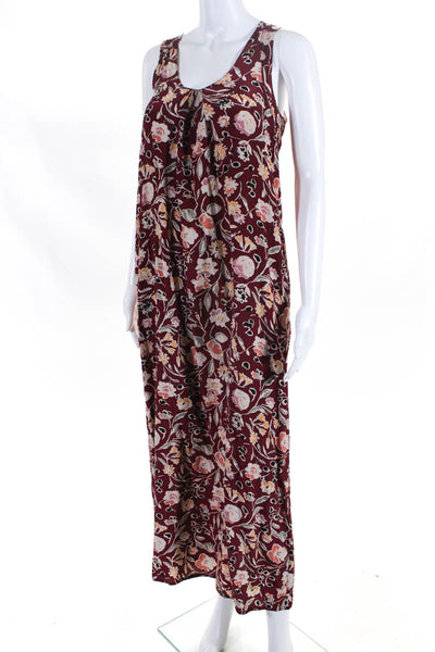 No. 6 Store Womens Floral Sleeveless Midi Shift Dress Maroon Ivory Silk Size 1