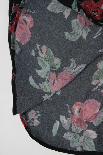 Saint Laurent Women's Silk Collared Floral Button Down Blouse Black Size S