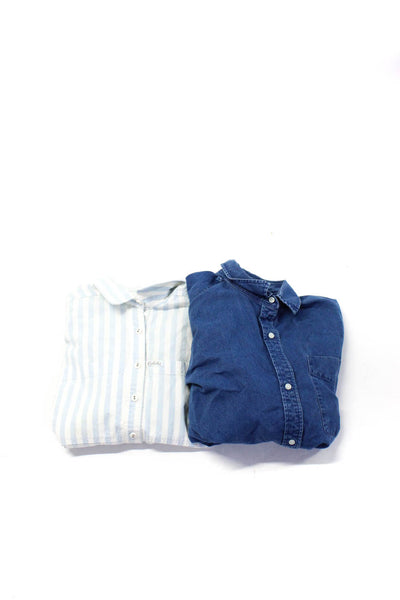 Everlane Caliche Womens Cotton Stripe Buttoned Collared Tops Blue Size 6 L Lot 2