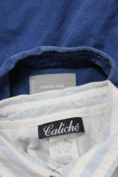 Everlane Caliche Womens Cotton Stripe Buttoned Collared Tops Blue Size 6 L Lot 2