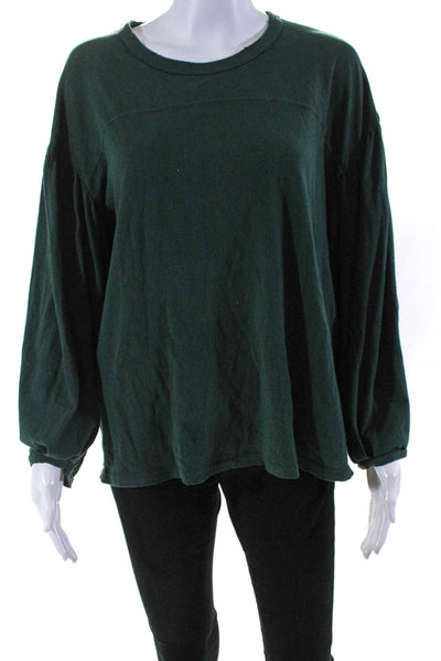 The Great Womens Cotton Ruched Long Sleeve Distress Neckline Blouse Green Size 2