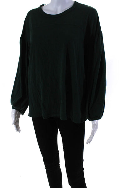 The Great Womens Cotton Ruched Long Sleeve Distress Neckline Blouse Green Size 2