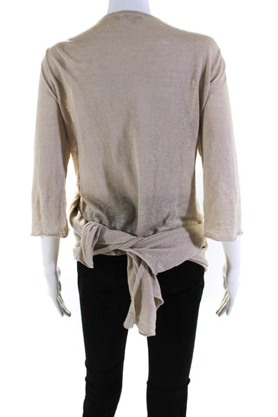 Calypso Saint Barth Womens Linen Long Sleeve Wrap Sweater Beige Size Small