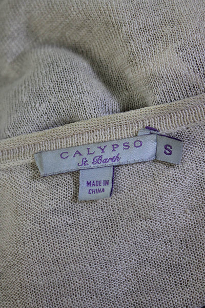 Calypso Saint Barth Womens Linen Long Sleeve Wrap Sweater Beige Size Small