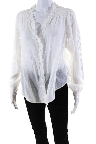 Sea New York Womens Pleated Trim Button Diown Shirt White Cotton Size 6
