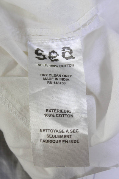 Sea New York Womens Pleated Trim Button Diown Shirt White Cotton Size 6