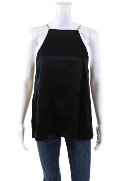 Cami NYC Womens Silk Solid Thin Strappy Ruffle Tank Blouse Black Size Medium