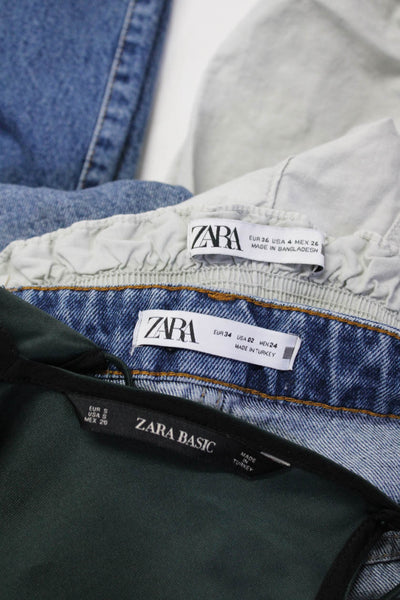 Zara Womens V-Neck Spaghetti Straps Tank Green S Denim Pant 2 Jogger Size 4 Lot