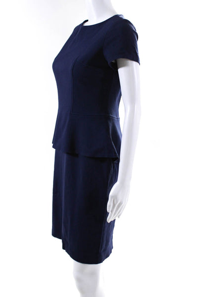 Lafayette 148 New York Petite Womens Short Sleeved Peplum Dress Blue Size 8