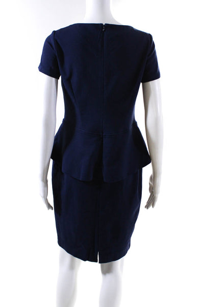 Lafayette 148 New York Petite Womens Short Sleeved Peplum Dress Blue Size 8