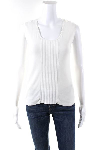Akris Womens White Cotton Knit Scoop Neck Sleeveless Blouse Top Size 6
