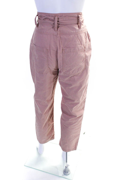 Rebecca Taylor Women's High Rise Ruched Linen Trousers Pink Size 25