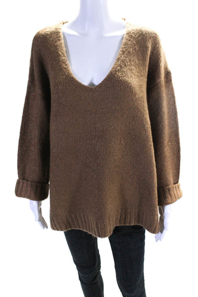 Z Supply Women's V Neck Long Sleeve Pullover Sweater Camel Brown Size M