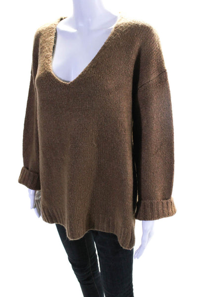 Z Supply Women's V Neck Long Sleeve Pullover Sweater Camel Brown Size M