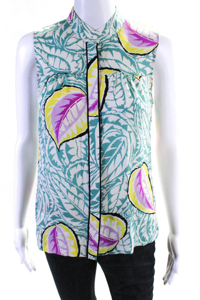 Theory Women's Silk Button Down Sleeveless Floral Blouse Size S