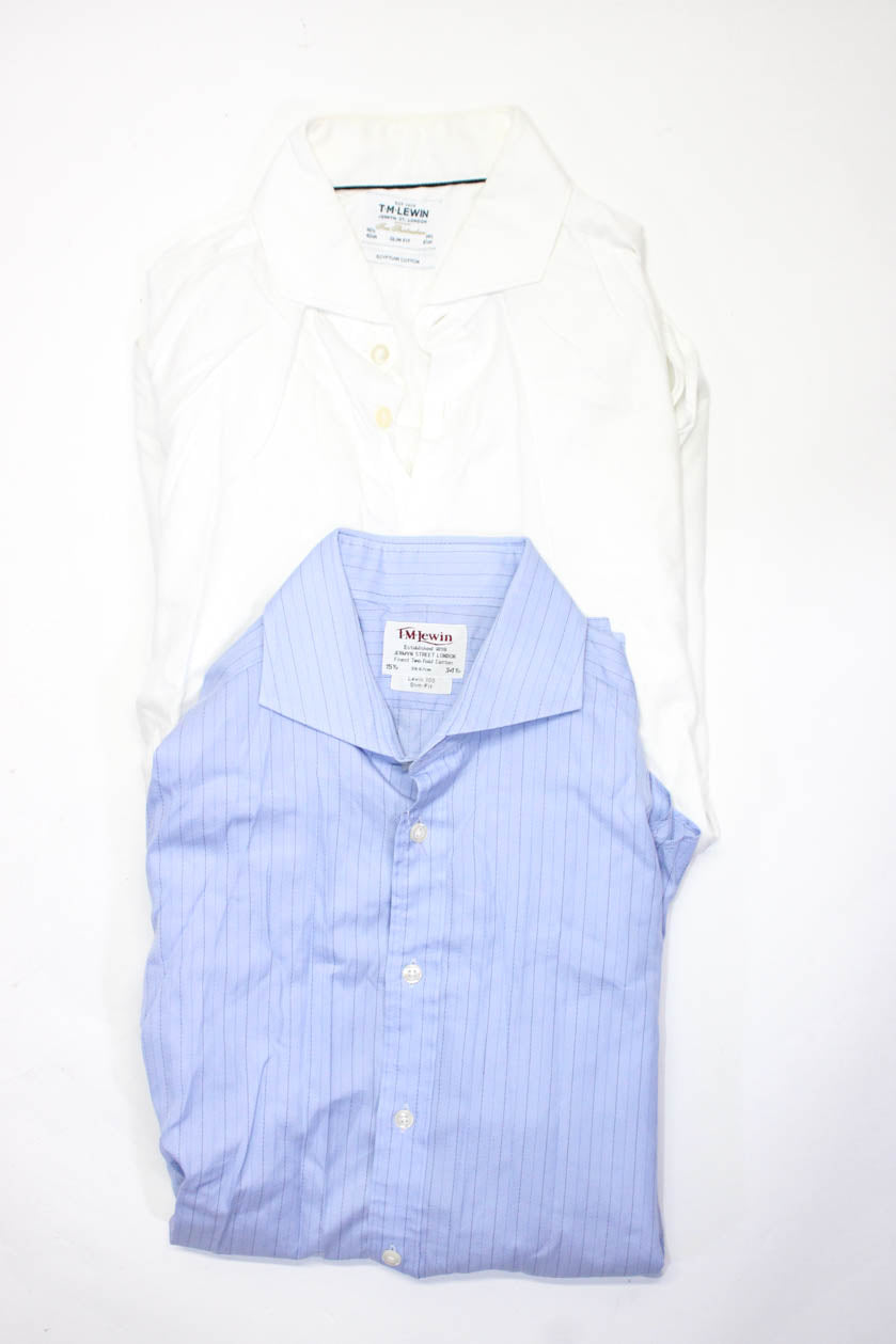 TM Lewin Men's Long Sleeve Button Down Shirts White Blue Size M L Lot 2