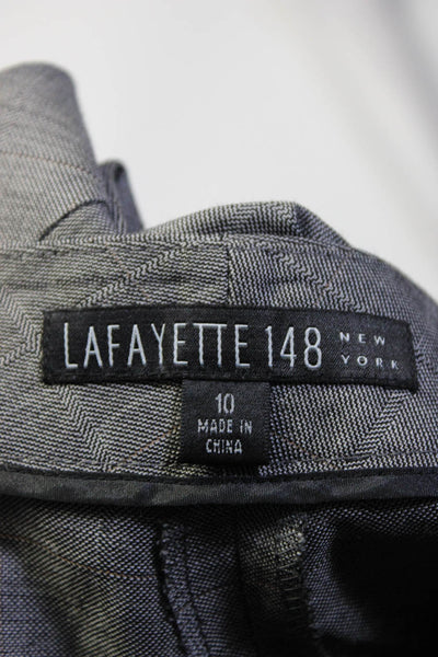 Lafayette 148 New York Womens Plaid Wide Leg Dress Pants Black Wool Size 10