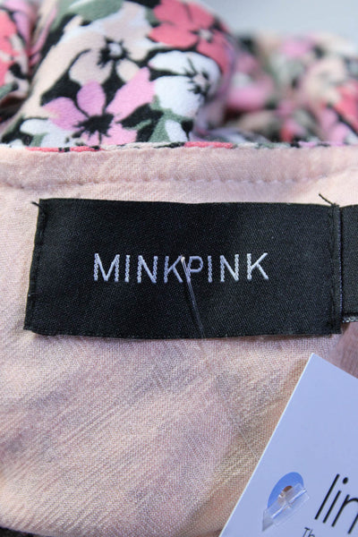 MINKPINK Womens Short Sleeve Floral Ruffle Hem Sheath Dress Pink Black Sz Medium