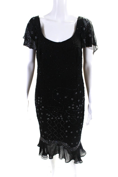 Errol Arendz Womens Vintage Beaded Tulle Scoop Neck Sheath Dress Black Size 8