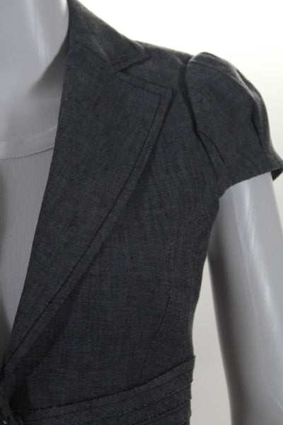 BCBG Max Azria Womens Linen Short Sleeve Jacket Blue Size Exrta Extra Small