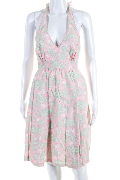 Vineyard Vines Womens Cotton Pineapple Print Halter Midi Dress Pink Green Size 0