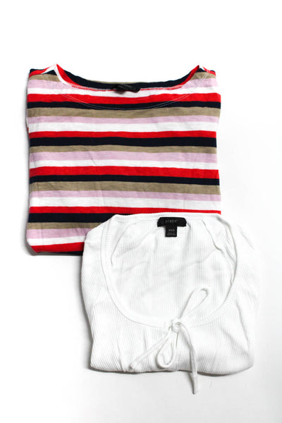 J Crew Womens Ribbed Striped Top Tee Shirt White Multicolor Size XXS Lot 2