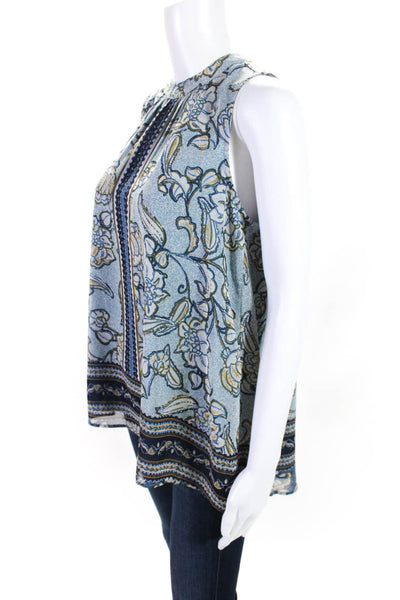 DR2 Women's Sleeveless Floral Print Crewneck Blouse Blue Size XS