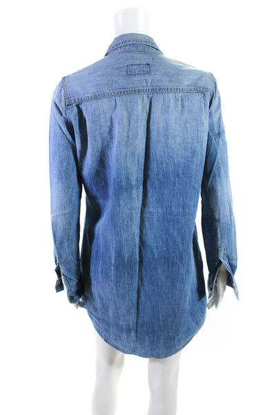 Current/Elliott Womens Blue Cotton Collar Long Sleeve Shirt Dress Size 1