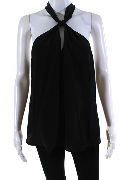 Rory Beca Womens Silk Keyhole Front Sleeveless Halter Blouse Top Black Size L