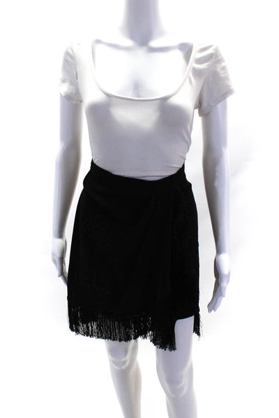 Halston Heritage Womens Back Zip Fringe Tiered Pencil Skirt Black Size 0
