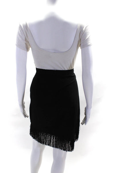 Halston Heritage Womens Back Zip Fringe Tiered Pencil Skirt Black Size 0