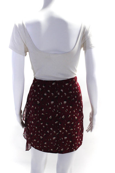 Bardot Womens Back Zip Knotted Draped Animal Print Skirt Red Black Size 6