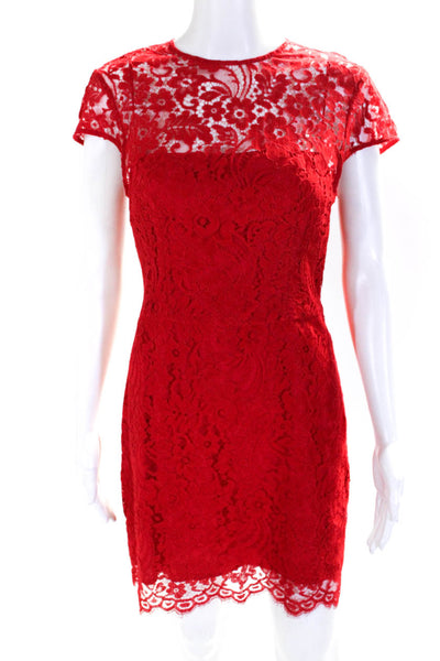 Lover Womens Cotton Floral Lace Back Zipped Sheath Short Dress Red Size 6